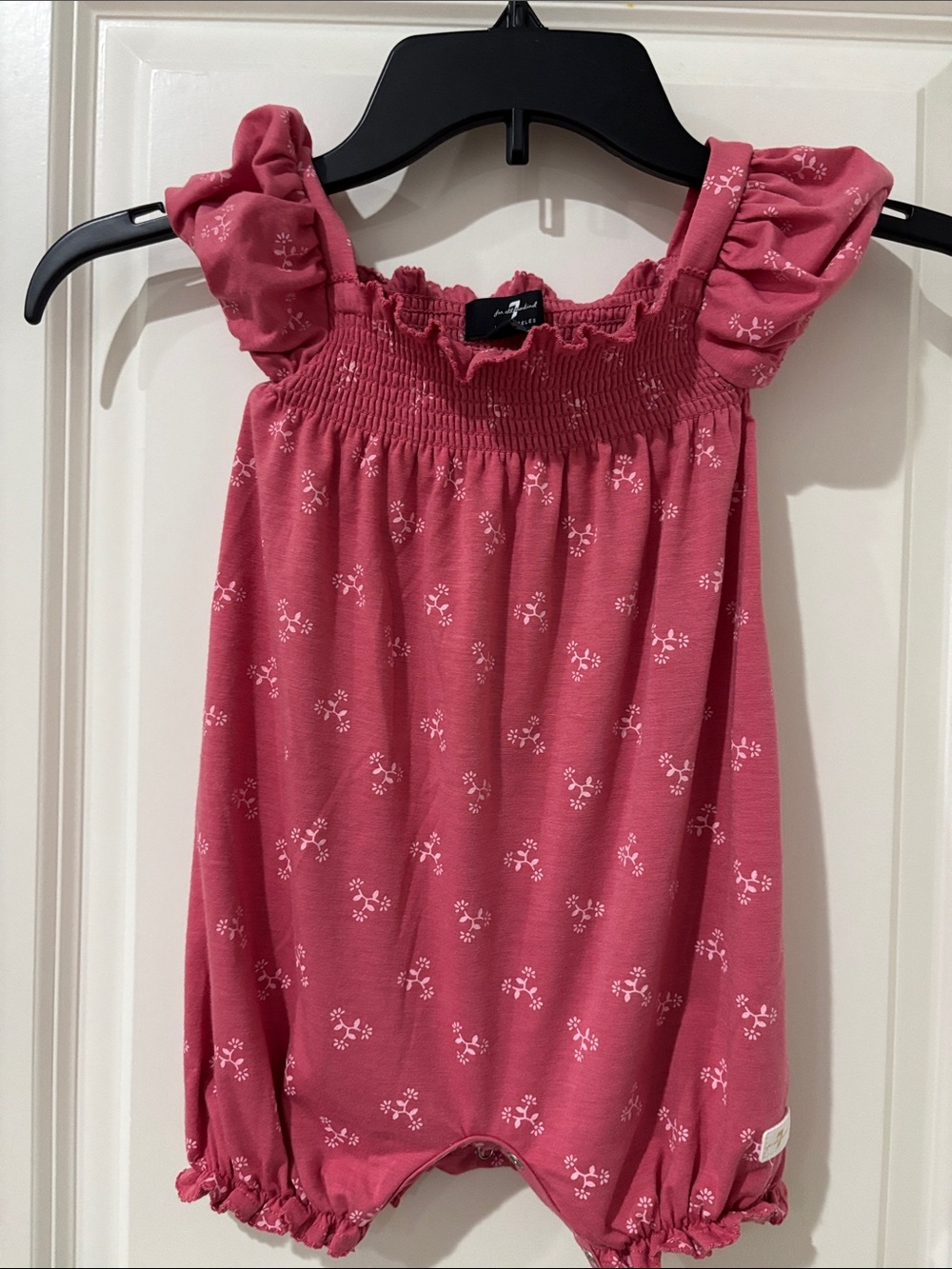 7 For All Mankind Pink Floral Smocked Baby Romper